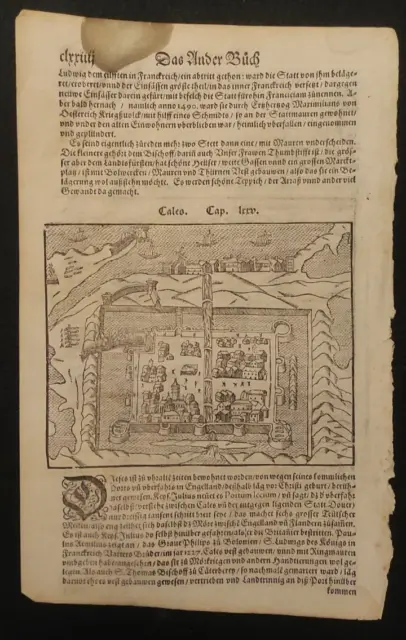 Calais Francia Sebastian Munster Xilografia 1574