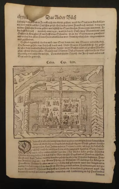 Calais Francia Sebastian Munster Xilografia 1574