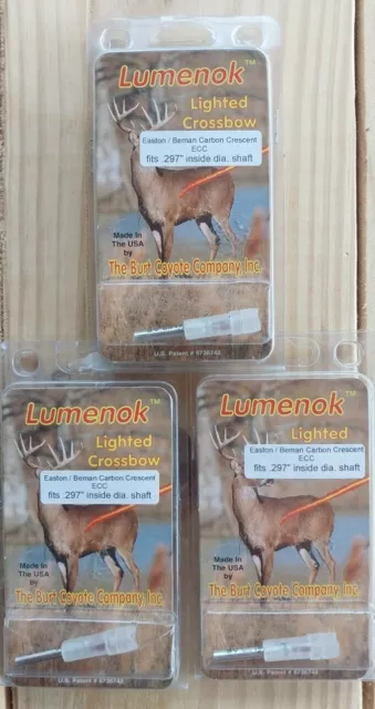 Lumenok Crossbow Bolt Lighted Nock Easton/Beman Crescent ECC Fits .297 Lot of 3