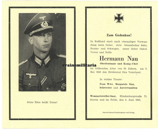 Orig. Sterbebild 387.ID Offizier mit EK1 EKI Orden + Russland 1943