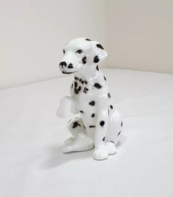 Vintage Porcelain China Dalmation Figurine Ornament Sat With Paw Up - Marked W/E 3