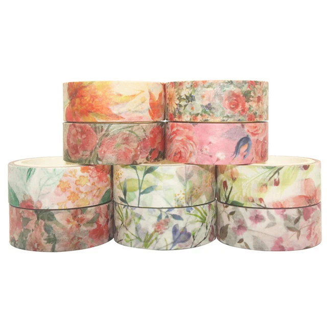 10 Pcs Washi Stickers Bande D'album Décoration De Fleurs Déchiré À La Main