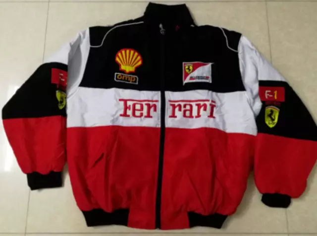 Adults F1 Team Racing Embroidery Cotton Padded Zip Red White Jacket