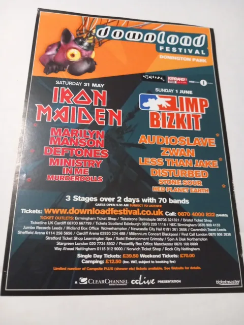 Iron Maiden - Limp Bizkit - Download - Sat 31st May - June 1st - 2003 ,A5 Flyer