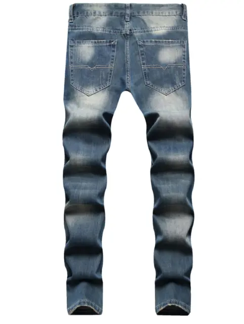 Men Distressed Frayed Slim Fit Biker Pants Stretch Ripped Skinny Jeans Trousers