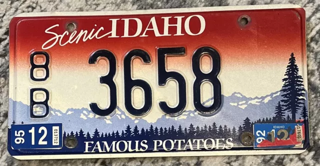 1995 Scenic Idaho License Plate Low Number 8B 3658 Famous Potatoes Embossed