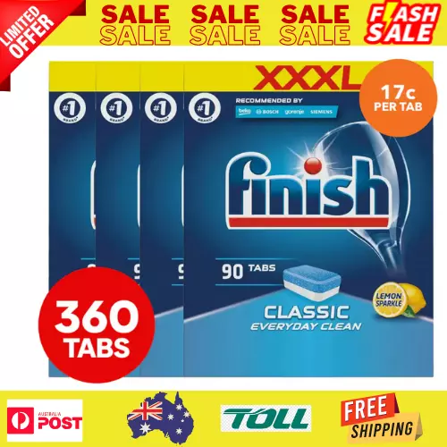 4 x 90pk Finish Classic Dishwasher Tabs Lemon Sparkle Bulk Packs