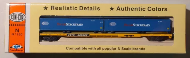 Con-Cor 0001-120601(01) N Scale Trailer Train 89Ft Flatcar with Sea Containers