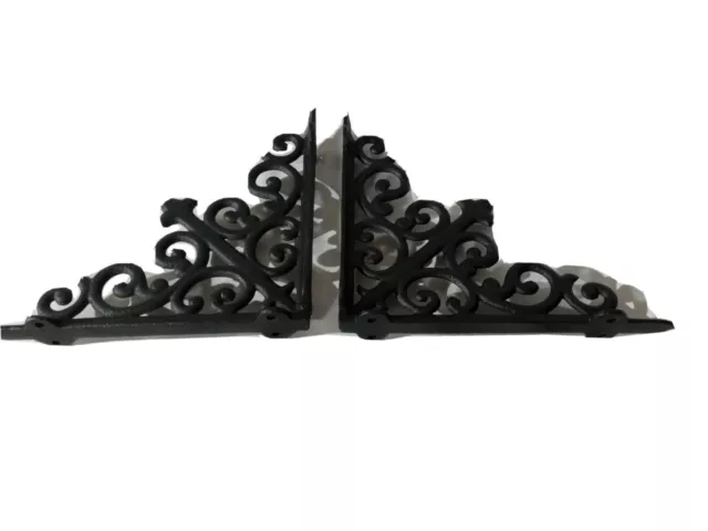 2 New Cast Iron Shelf Brackets -  Art Deco Style- New  8" x 8" Pair black
