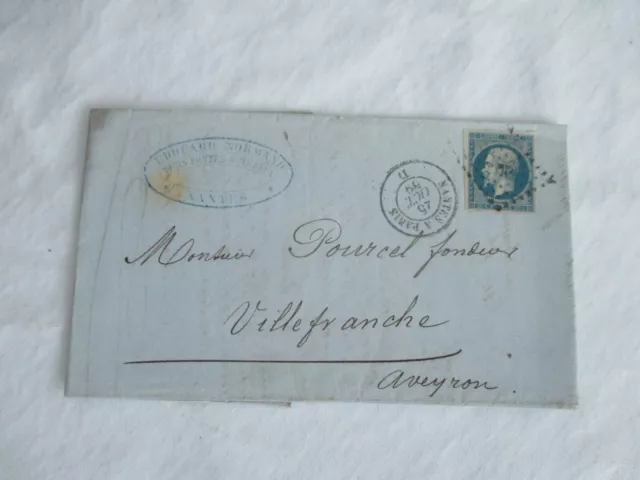 lettre classique Marque Postale NANTES 44  > VILLEFRANCHE 12 20 CENTIMES 1859