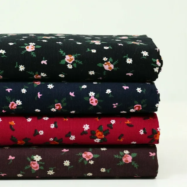 1M Print Cotton Fabric Retro Flower Corduroy Cloth DIY Sewing Material Handcraft
