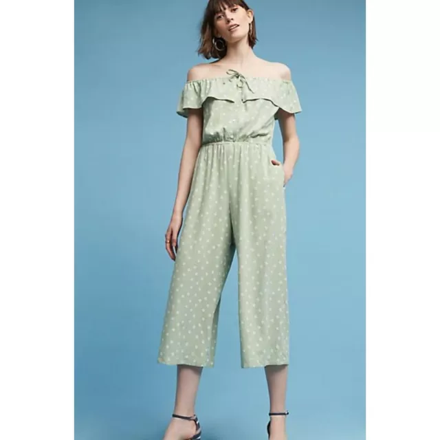 Capulet Anthropologie Mara Off shoulder Jumpsuit Light Green Cropped  Ruffle XS