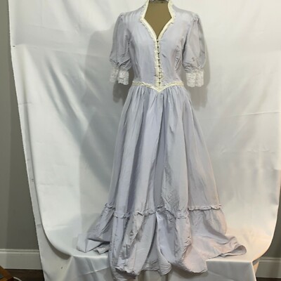 Vintage Gunne Sax By Jessica McClintock Womens Blue Short Sleeve Maxi Dress Sz M