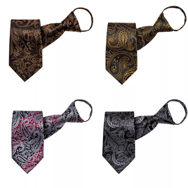 Mens Zipper Tie Black Blue Brown Paisley Ready Knot Pre Tied Formal Necktie Wear