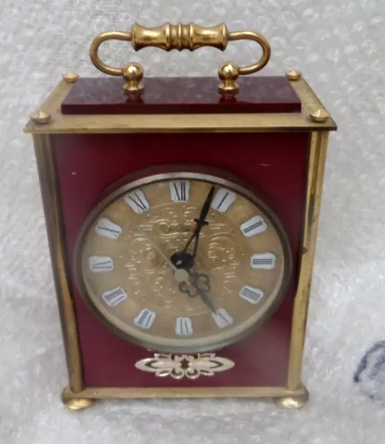 elegant Rare Bentima Quartz Carriage Mantel Table Clock Burgundy Red Made in UK