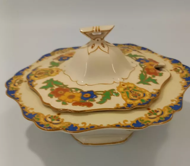 John Maddock & Sons Minerva England Art Deco Lidded Dish 737954 Floral Pattern