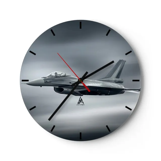 Reloj de Pared 40x40cm Reloj de Vidrio avion cielo vuelo Silencioso Decorativo