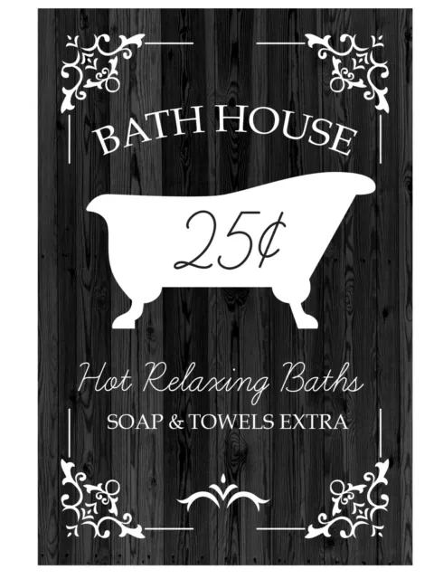 Bathroom Sign Decor for Farmhouse Wall - Bathhouse Hot Relaxing Bath