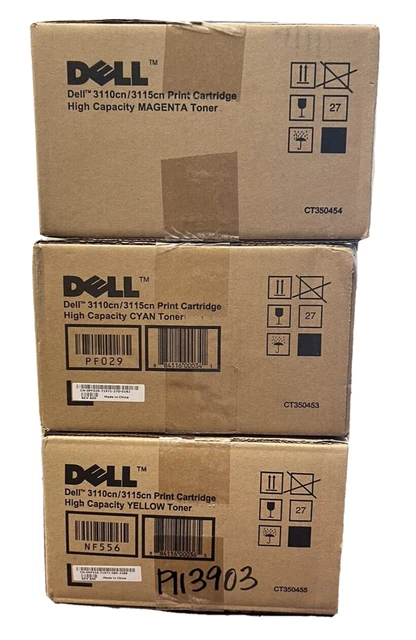 LOT OF 3 DELL 3110cn/3115cn High Capacity Magenta, Cyan & Yellow Print Cartridge