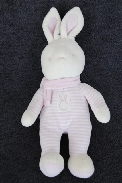 Peluche Doudou Lapin Rose Rayé Blanc KLORANE Velours 35 Cm Ancien Modèle TTBE