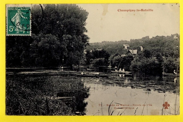 cpa FRANCE 94 - CHAMPIGNY sur MARNE (La Bataille) Pointe de l'ïle Animés Pêcheur