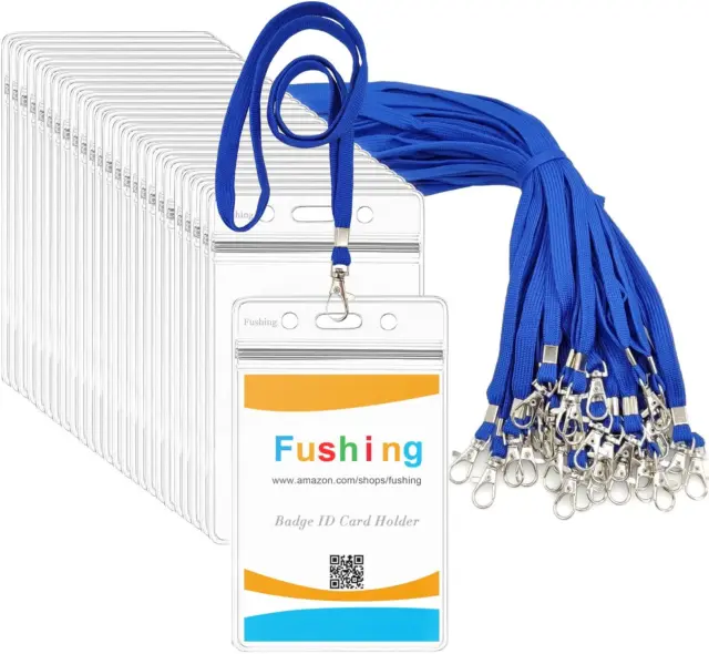 FUSHING 50PCS CLEAR Plastic Vertical Name Tags Badge ID Card Holders and  Blue $55.29 - PicClick AU