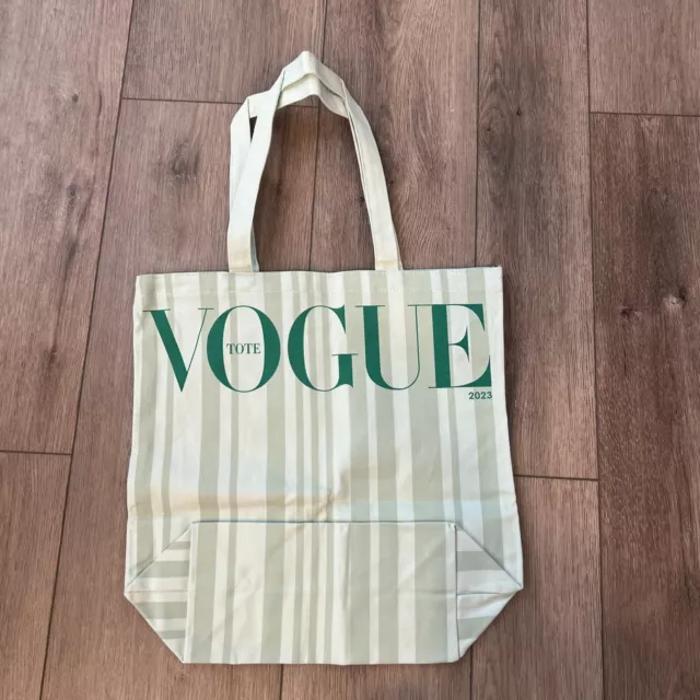 Vogue 2023 Green Striped Canvas Stylish Tote Bag ** BRAND NEW**