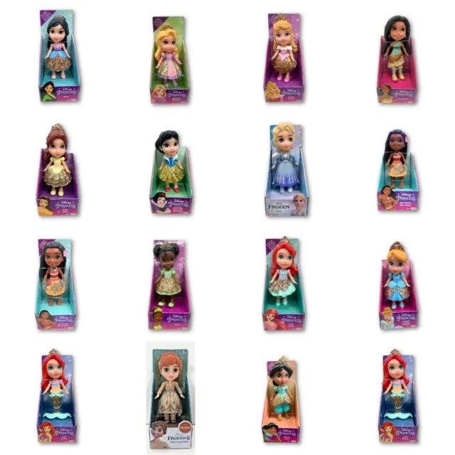 2021 Disney Princess Frozen Mini Toddler Poseable Dolls Gold Glitter Collection