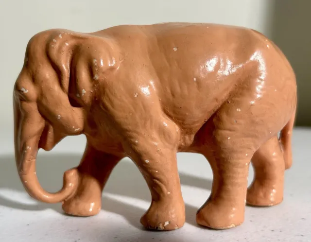 Antique 1904 Signed Enamel Painted Ceramic Pottery Elephant Figurine Art