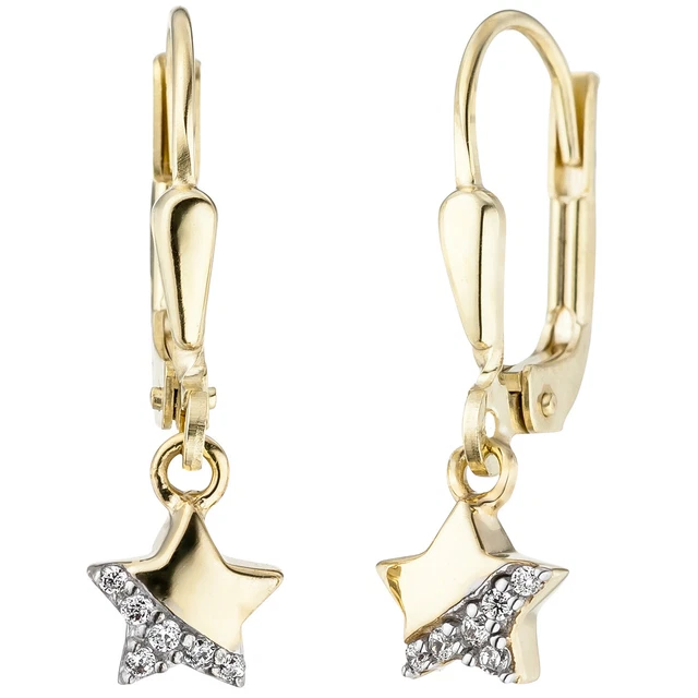 JOBO  "48676" Kinder Ohrhänger Stern 375 Gold Gelbgold 12 Zirkonia Ohrringe Kind