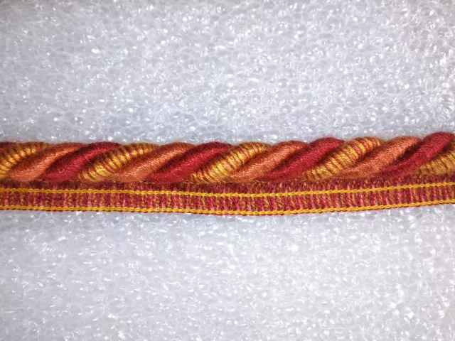 6 yards CORD W/LIP 7/16" - RED/BURNT-ORANGE/GOLD -Upholstery Fabric Pillow Trim