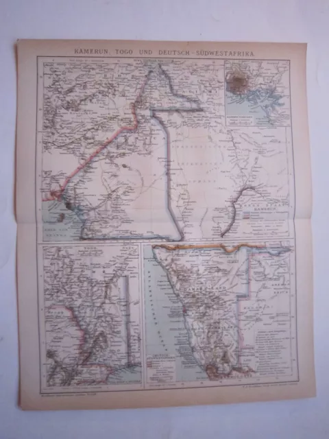 alte Landkarte "Kamerun,Togo und Deutsch-Südwestafrika"Chromo-Lithographie, 1894