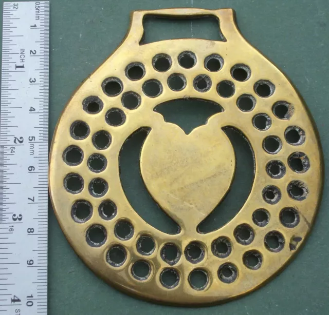 Nice Old Cast Horse Brass: Heart in a Ring of Holes, Free P&P, Love, Valentine