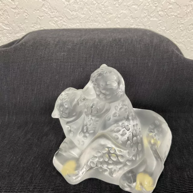 Lalique France Frosted Crystal Jaguar Cubs Figurine Collectable Signed