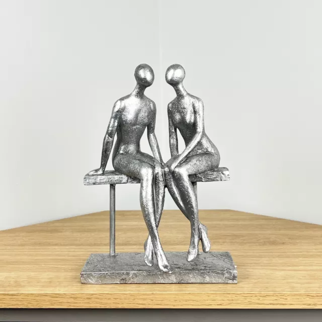 Silver Couple Sculpture Lovers Figurine Gift Large Statue Living Room Home Decor