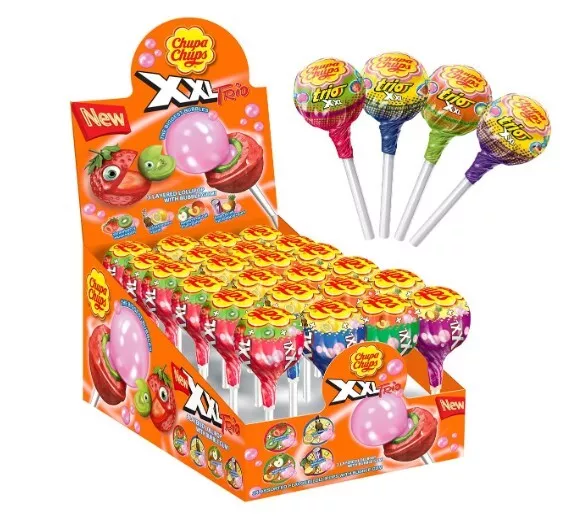 20 x CHUPA CHUPS XXL TRIO LOLLIPOPS BUBBLEGUM GUM ASSORTED WRAPPED BULK LOLLIES