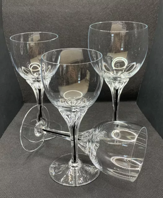 Vintage Belfor Exquisite Crystal Wine Glasses Lot 4 Bohemian Black Core 1970's