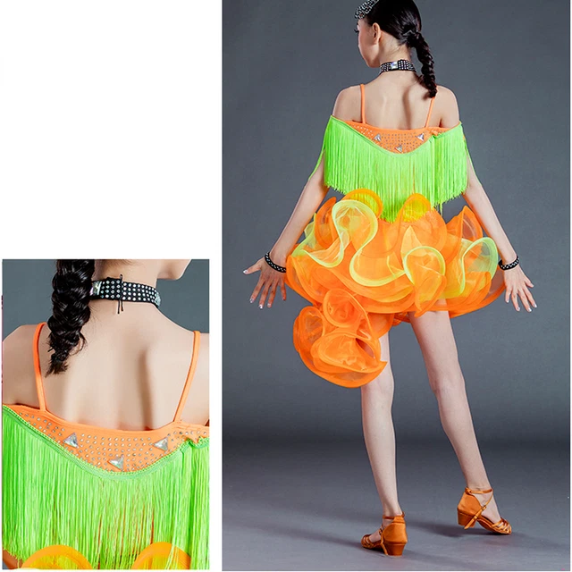 Bambine Latino Costume Danza Set a Balze Nappa Gonna Top Abiti per la Irregolare 3