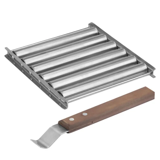 Hot Dog Roller Stainless Steel Sausage Roller Rack with Extra Long Wood Handle