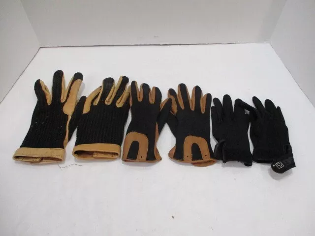 Womens Horse Riding Gloves Bundle Mixed Size 9 Small Black Brown Set 3