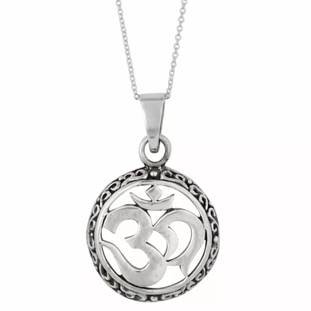 Sterling Silver Necklace 925 Round Om Aum Symbol Pendant Yoga Jewelry - Silverly