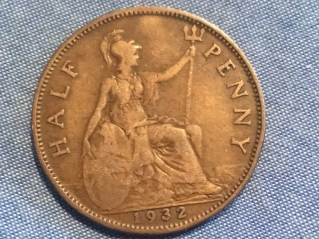 1932 George V British Half Penny HalfPenny 1/2p