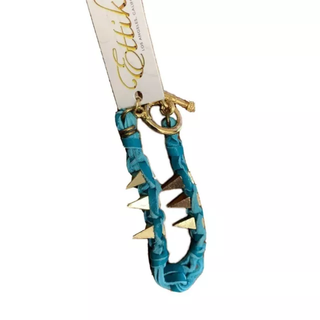 Ettika Bracelet Friendship 7 inches 18k Gold Plated Spikes Blue Leather