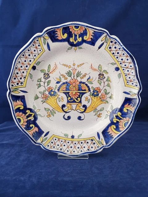 Ancien grand plat en faience de MALICORNE Pouplard décor Rouen