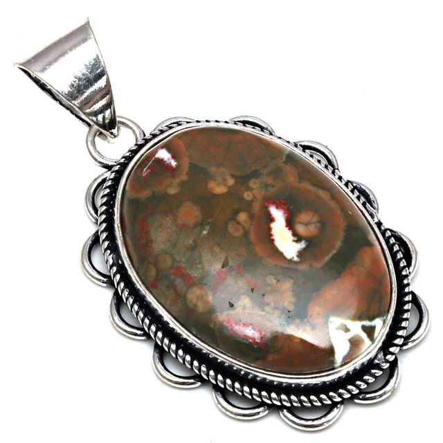 Pendant Rainforest Jasper Gemstone Mother'Day Gift 925 Silver Jewelry 1.75"