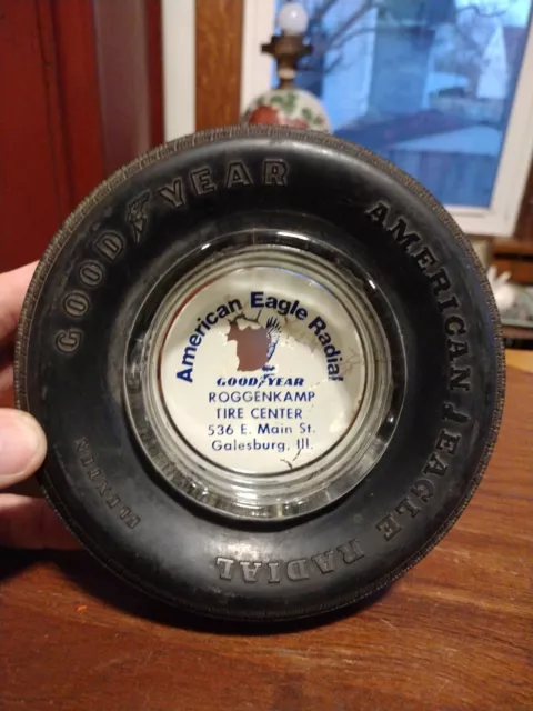 Vintage Goodyear American Eagle Radial Flexten Tire Ashtray Galesburg, Il 6"