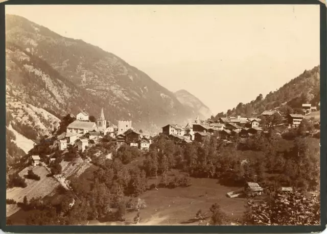 France, Vintage Mountain Village Albumen Print.  11x16 Albumin Print