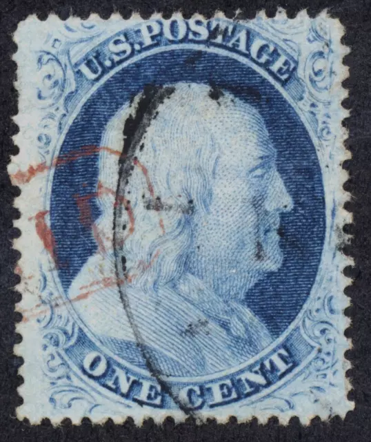 U.S. Classic #24 VF used 1 cent blue with a Red PA "ID" '23 CV $55