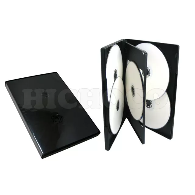 5 Pack Standard 14mm Multi Hold 6 Disc Six CD DVD Black Case Movie Box