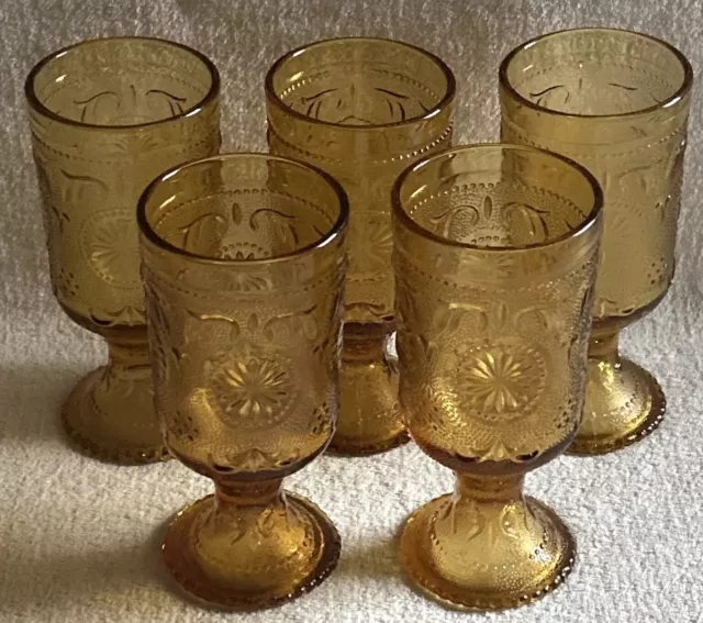 Vintage Brockway Glass American Concord Amber Water Glasses Goblets Set of 5